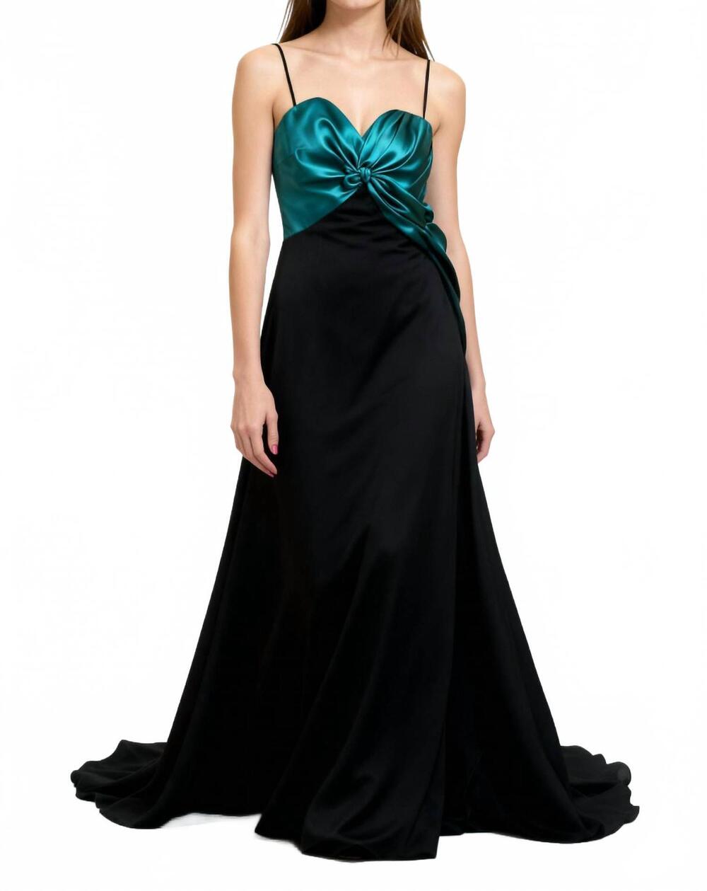 NEW AMSALE two-tone evening gown in teal / black